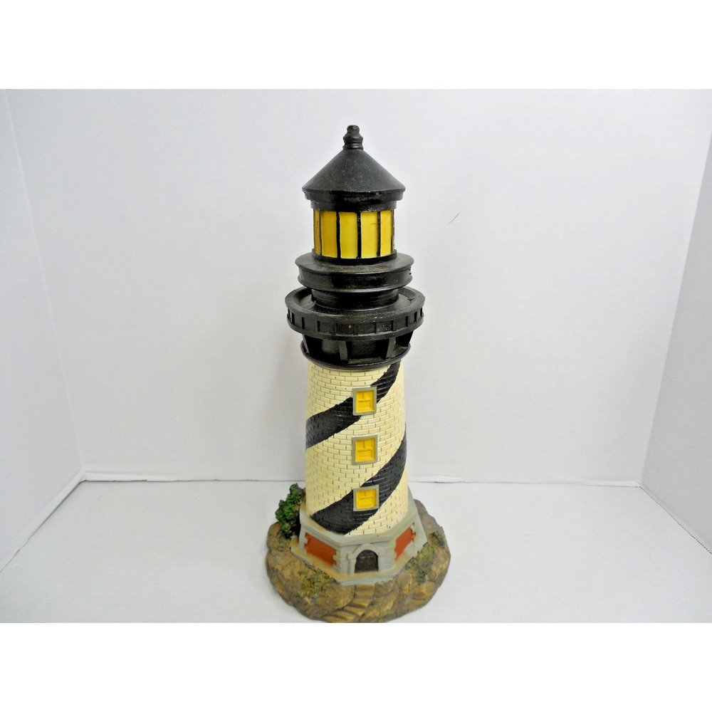 Tall Lighthouse Figurine 14" H x 7 " L x 6" W Black / White Striped Wood Base